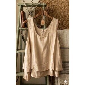 Flowy Beige Sleeveless Boho Top Unbranded/Boutique Layered Hem Minimalist Sz L